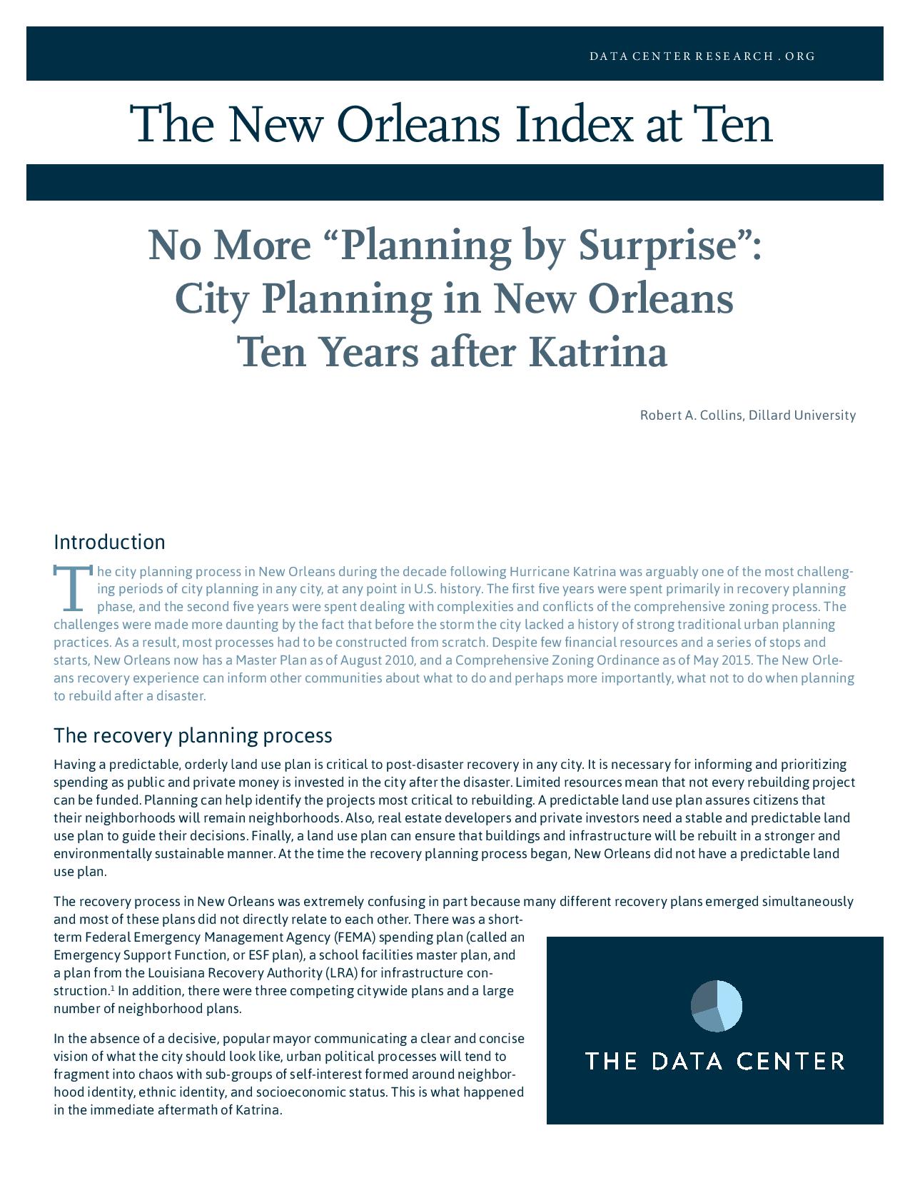 No More “Planning by Surprise”: City Planning in New Orleans Ten Years after Katrina