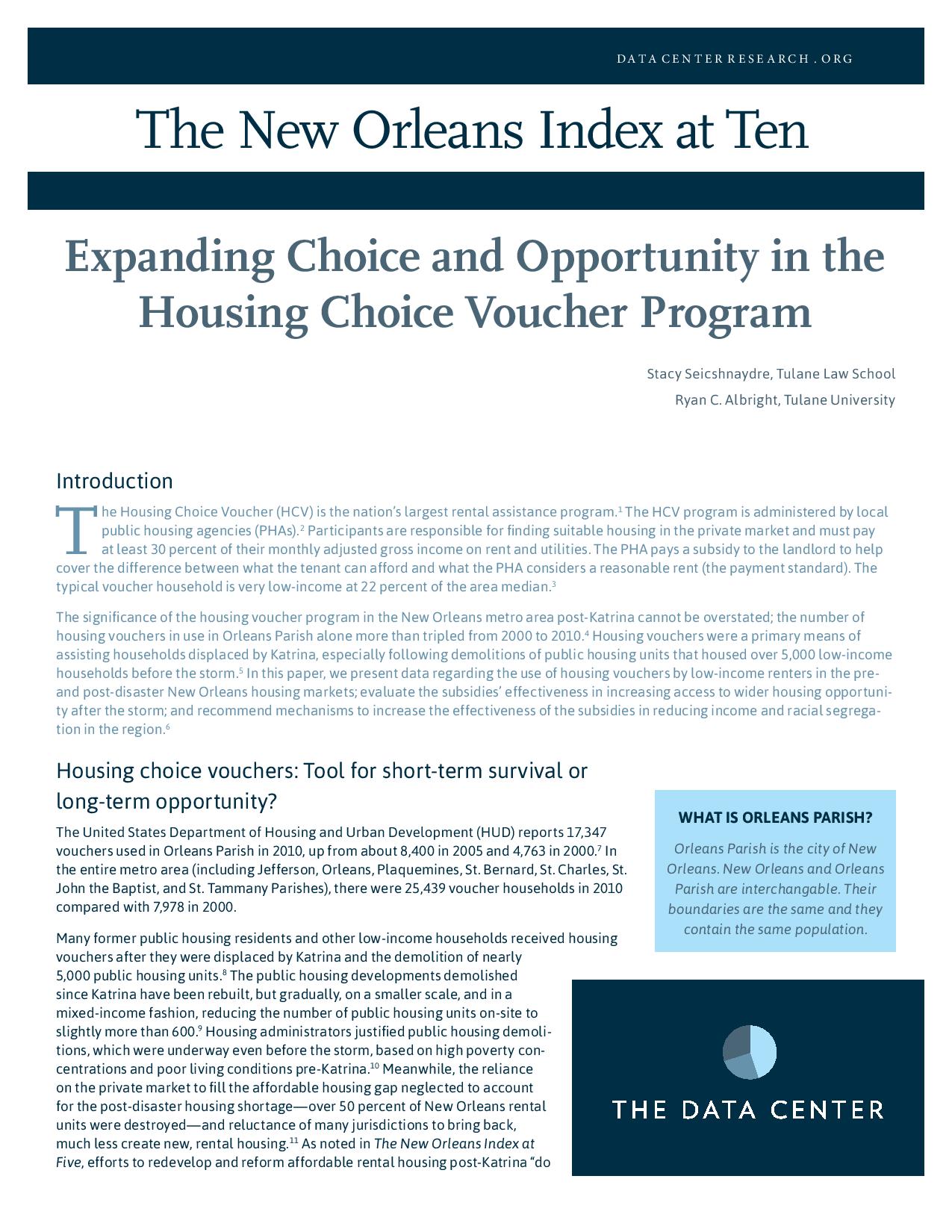Expanding Choice and Opportunity in the Housing Choice Voucher Program