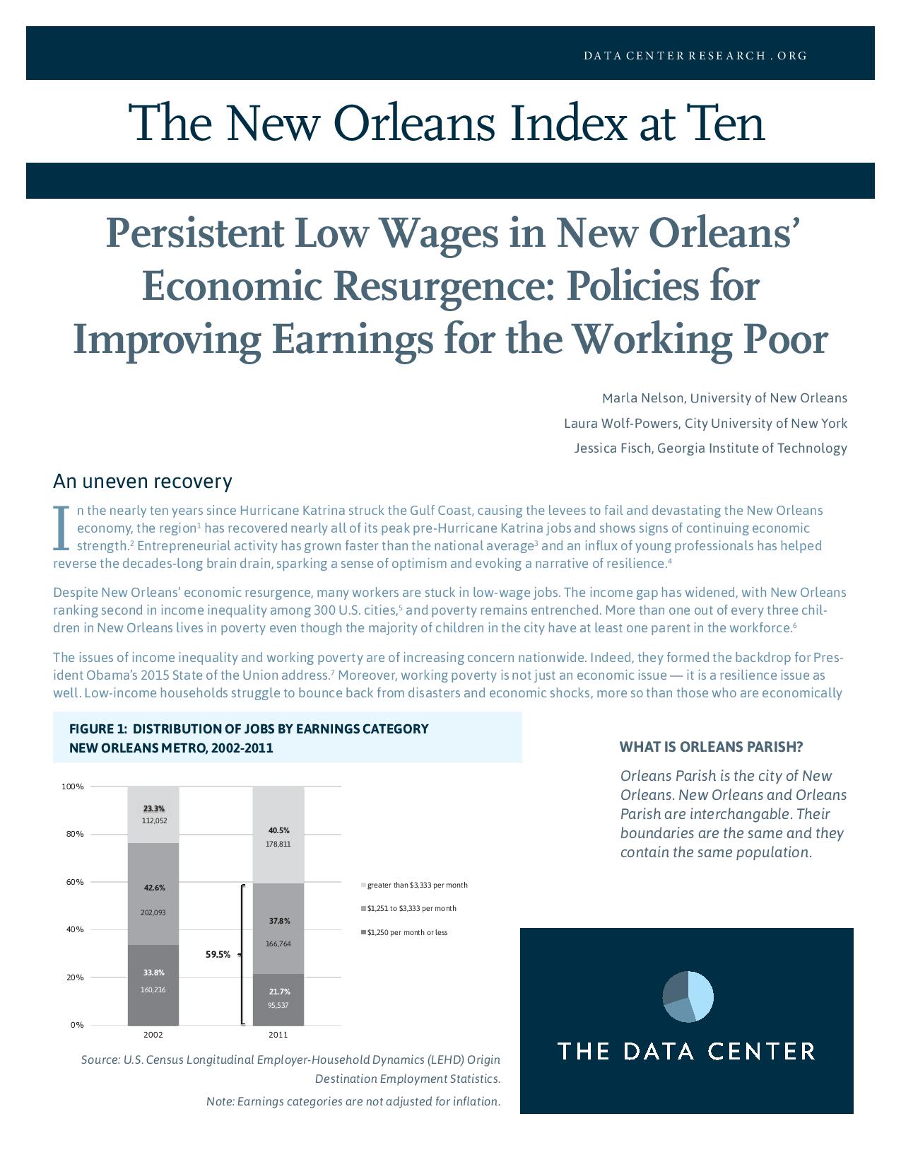 Persistent Low Wages in New Orleans’ Economic Resurgence: Policies for Improving Earnings for the Working Poor